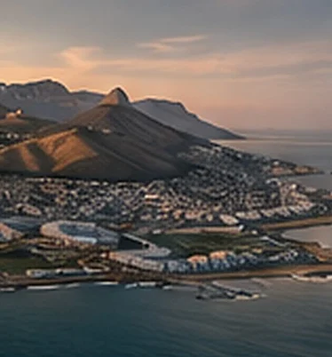 Cape Town skyline and Table Mountain at golden hour